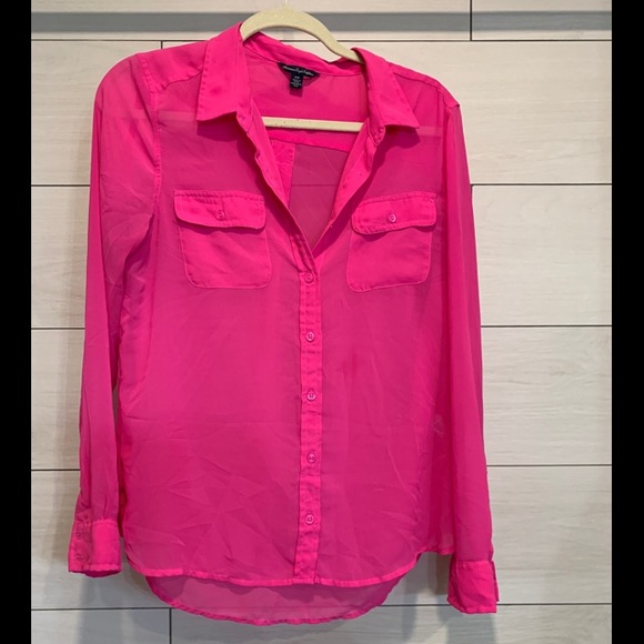 Pink sheer button up blouse - Picture 1 of 2